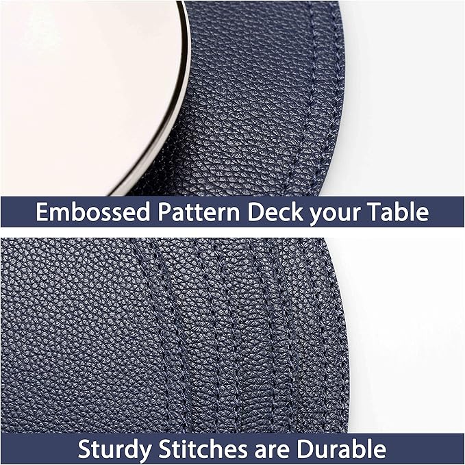 Set of 6 Faux Leather Round Placemats and Coasters, Coffee Mats Kitchen Table Mats, Waterproof, Easy to Clean for Kitchen Dining Round Table