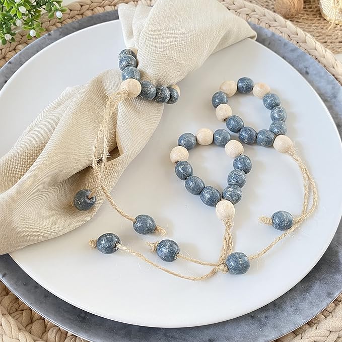 Napkin Rings Set of 6 - Wood Bead Napkin Rings - Rustic Wooden Napkin Holder Ring for Table - Handmade Napkin Ring with Wooden Beads - Napkin Ring with Wood Beads