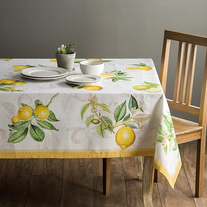 Maison d' Hermine Table Cloth Rectangle Table 100% Cotton 70 x 108 Inches Tablecloth Reusable Decorative for Dining Room Farmhouse Home Valentines Day Decorations Spring Summer - Limoncello