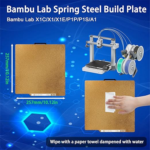 Build Plate for Bambu Lab X1 X1C X1E P1P P1S A1, PEI Build Plate with Identification Code Double Sided Textured PEI Plate Sheet 0.77mmwith QR Code Flexible Spring Steel Bed, 257x257mm