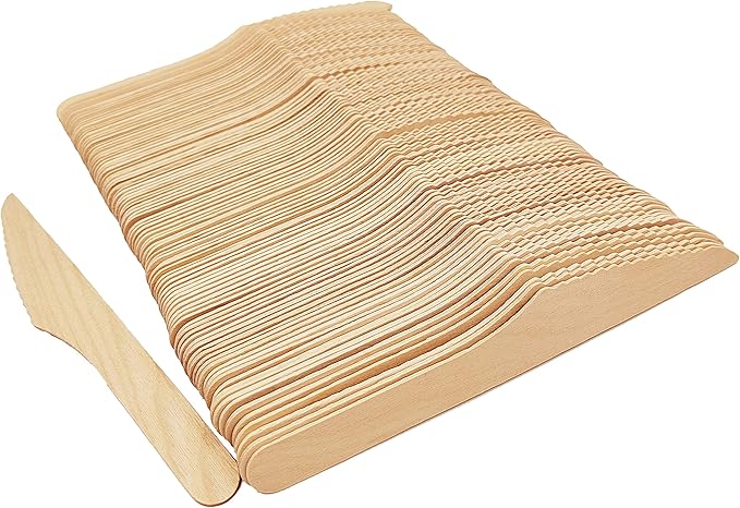 100 Pack Disposable Knives - 6.5 Inch Length Wooden Cutlery - Biodegradable Silverware For Catering Formal Events, Parties, BBQ, Picnic, Camping, Travels, Weddings, Dinner And All Other Occasions