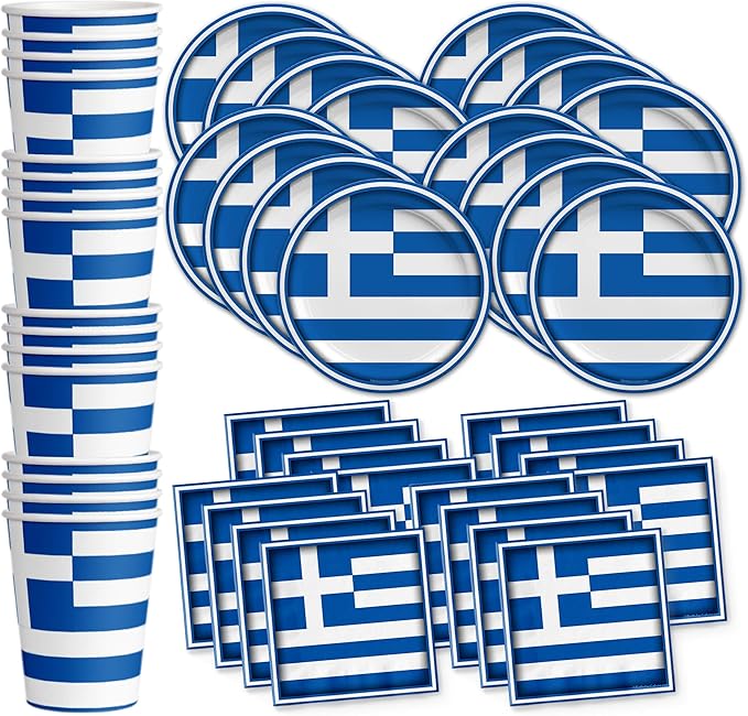 Greek Flag Greece Birthday Party Supplies Set Plates Napkins Cups Tableware Kit for 16