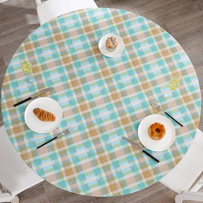 Walrus Round Vinyl Fitted Tablecloth with Flannel Backing Elastic Edge Design Table Cover Waterproof Oil-Proof PVC Table Cloth Stain-Resistant Best for 45"-56" Round