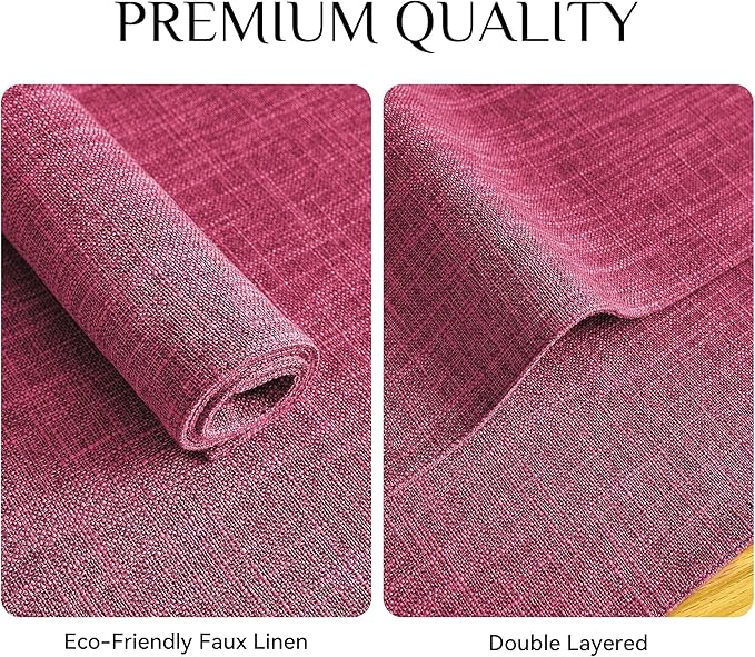 Softalker Faux Linen Placemats Set of 8-12 x 18 Inch, Heat Resistant Double Layered Durable Burlap Farmhouse Place Mats, Non-Slip Washable Rustic Table Mats for Dining, Kitchen, Party（Pink