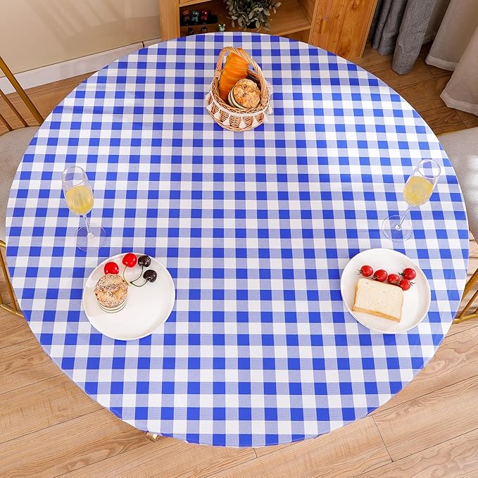 Walrus Round Vinyl Fitted Tablecloth with Flannel Backing Elastic Edge Design Table Cover Waterproof Oil-Proof PVC Table Cloth Stain-Resistant Best for 37"-44" Round