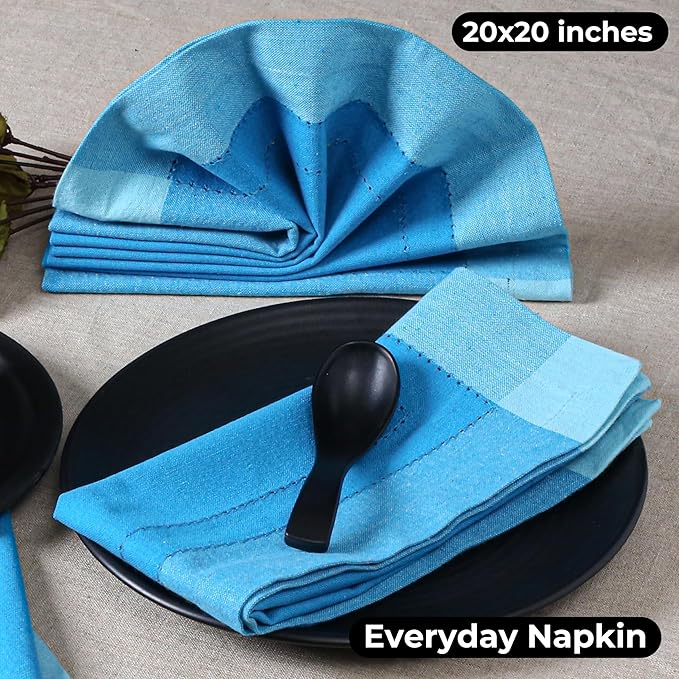 Bedding Craft Cotton Cloth Napkins Set of 12 – 20x20 Blue Multi Double Hemstitched – Machine Washable Dinner Napkins for Weddings, Parties & Father’s Day Celebrations