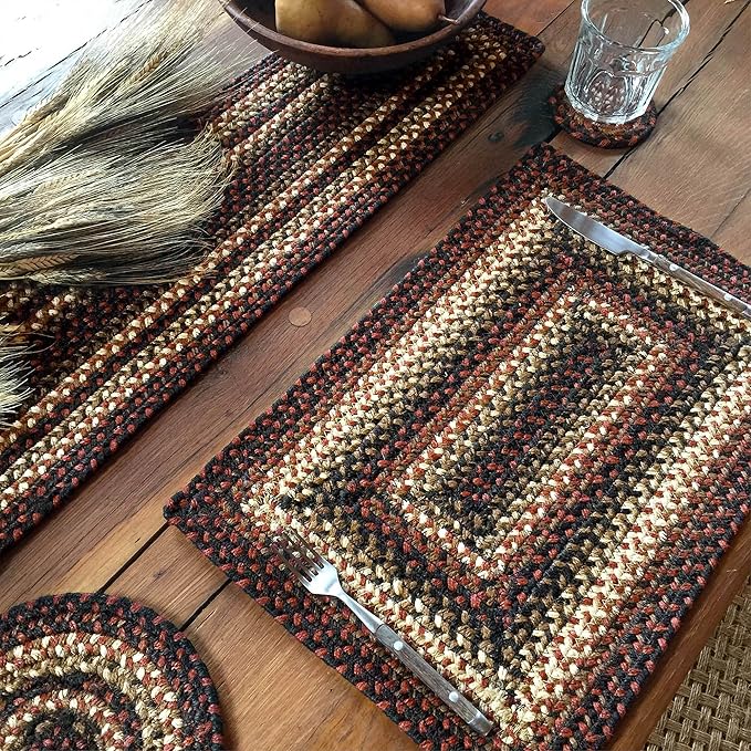 Homespice Prescott Jute Woven Trivets for Kitchen - Set of 6 - Round 15", Black & Red - Rich Colors, Easy to Clean, Durable and Protects Furniture