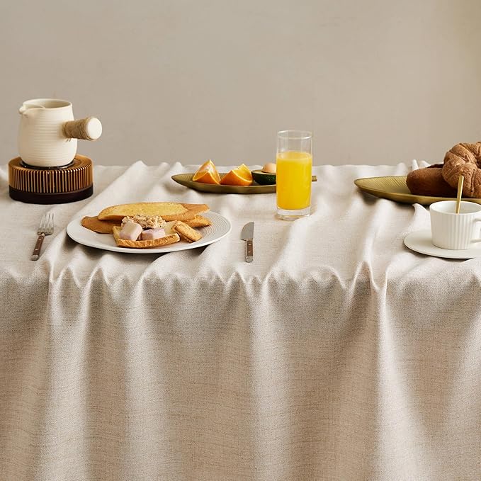 Linen Tablecloth with Tassels, Farmhouse Style Beige Tablecloth, Water Resistant Burlap Tablecloths for Rectangle Table, 60x120 Inch Natural