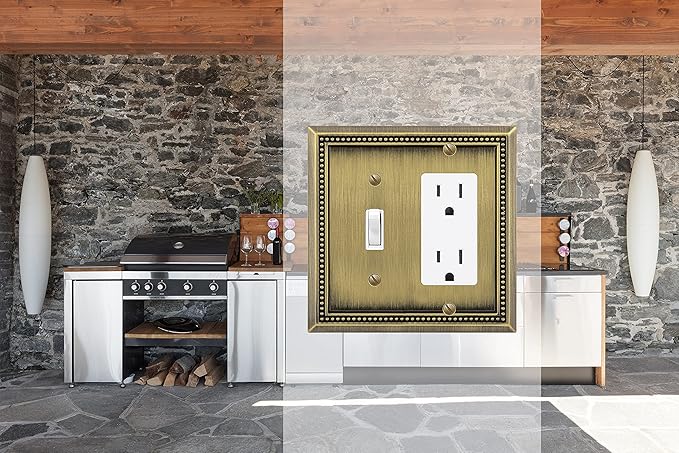 Henne Bery Sunken Pearls Heavy Duty Decorative Wall Plate Switch Plate Outlet Cover (Toggle/Decorator, Antique Brass)