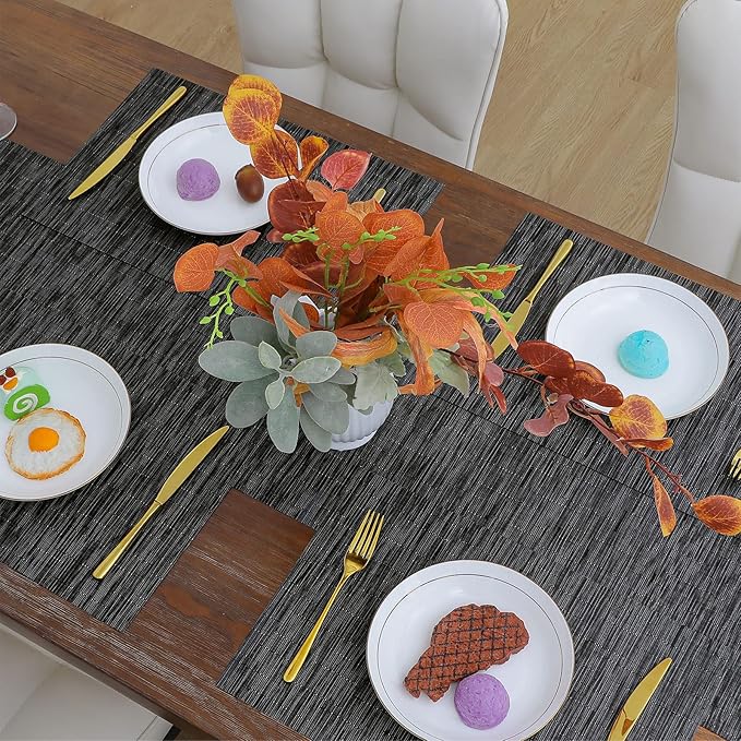 SHACOS Placemats Set of 4 Woven Vinyl Place Mats for Dining Table Wipe Clean Non Slip Table Mats (4, Black)