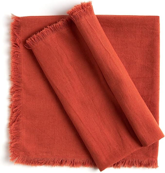 ACCENTHOME Rust Cotton Linen Napkin Set of 12 18x18 inch Dinner Napkins - Washable Soft Premium Hotel Quality Reusable Hemmed Edges Napkins Perfect Table Linens for Family Dinners, Weddings