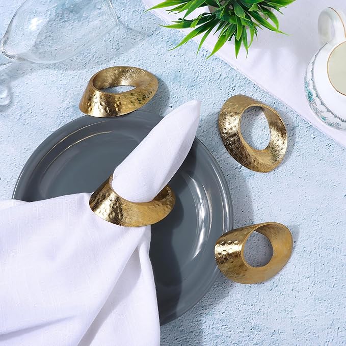 ALPHA Living HOME Metal Napkin Rings Set of 12 - Gold Mobius Design for Table Decor, Elegant Napkin Holders for Dinner, Wedding, Party, Holiday, Thanksgiving, Christmas & Everyday Use