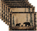 Bear Family Cloth Placemats,Vintage Forest Wildlife Heat-Resistant Table Placemats Set of 6, Washable Linen Place Mats for Dining Room Table Decor Home Restaurant Cafes Holiday Party 11.8x17.7 Inch