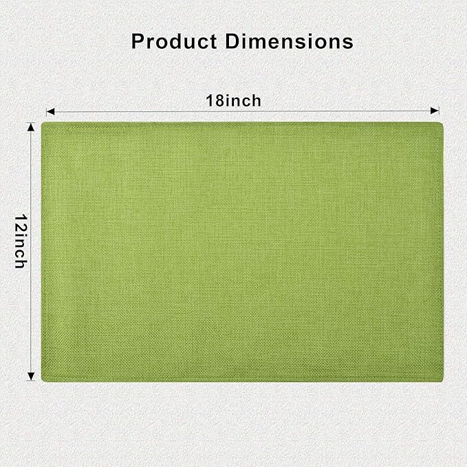 SLKQG Green Linen-Look Placemats Set of 6, Heat Resistant & Machine Washable Double-Layered Cloth Placemats for Dining Table, Indoor/Outdoor Use, Non-Slip Kitchen Table Mats (6, Green)