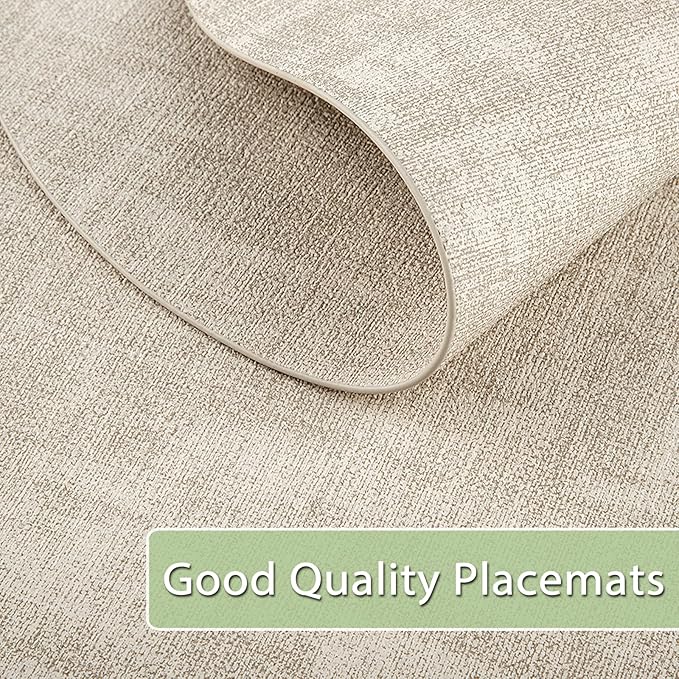 Placemats for Dining Table Set of 8 Non-Slip, Heat Resistant Oval Leather Placemat Double Layer, Waterproof Table Mats Easy to Clean for Kitchen Dining Room Coffee Office Table, Beige