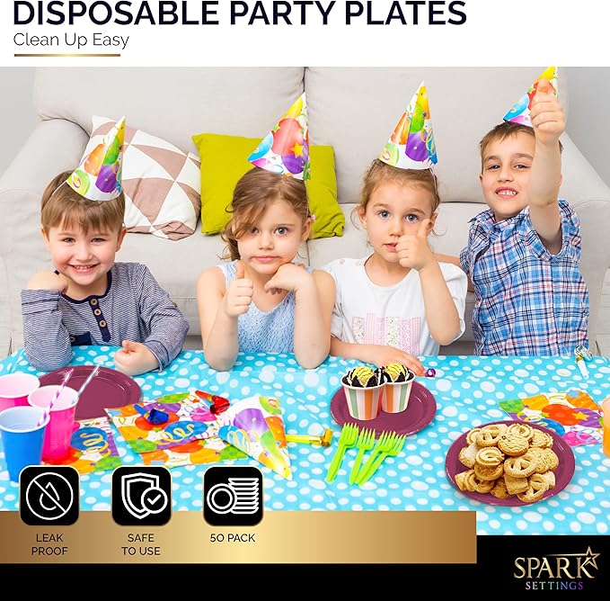 Disposable Paper Plates Burgundy, 7 Inch Paper Dessert Plates, Strong and Sturdy Disposable Plate for Party, Dinner, Holiday, Picnic, or Travel Party Plate, Pack of 50