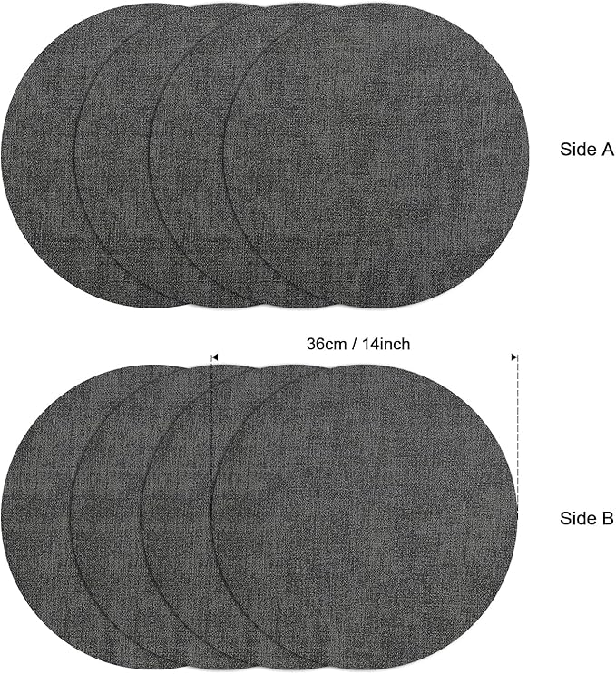Myir JUN Round Placemats, Dual Sided Faux Leather Place Mats Set of 6 Indoor/Outdoor Non-Slip Washable Table Mats (Gray, Set of 6)