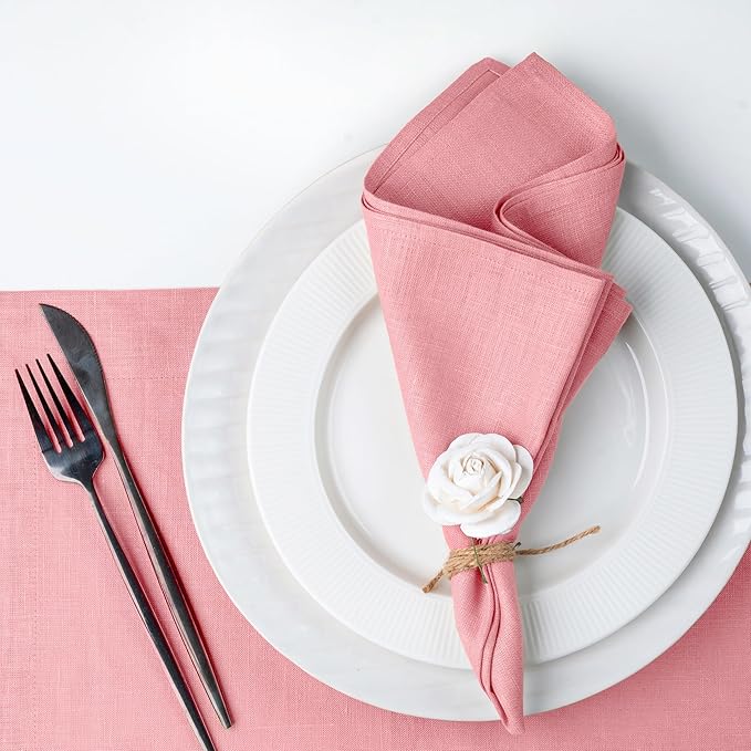 D'Moksha Homes Dusty Pink Linen Napkins 18 x 18 Inch - 100% Pure Linen Cloth Washable Dinner Napkins Set of 4 for Valentines, Spring, Easter