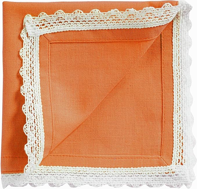 Fingercraft Dinner Cloth Napkin Cotton Linen Blend 12 Pack 12In Mitered Corners with Elegant Lace for Everyday Use Napkins Cloth are Pre Shrunk and Good Absorbency Rust