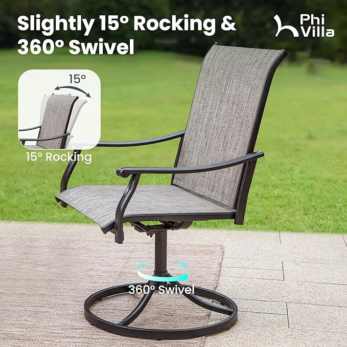 PHI VILLA Swivel Outdoor Chair Set of 2,Patio Swivel Rocking Chairs with Textilene Fabric and Metal Frame for All Weather,Outdoor Dining Chairs for Garden
