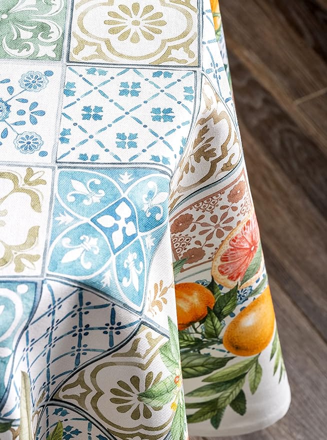 Maison d' Hermine Table Cloth Round Table 100% Cotton 63 Round Inches Tablecloth Reusable Decorative for Dining Room Farmhouse Home Valentines Day Decorations Spring Summer - Agrume