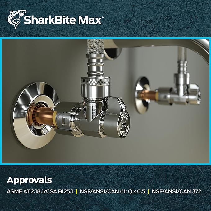 SharkBite Max 1/2 x 1/2 Inch MIP Angle Stop Valve, Quarter Turn, Push to Connect Brass Plumbing Fitting, Brushed Nickel Finish, PEX Pipe, Copper, CPVC, PE-RT, HDPE, UR24946