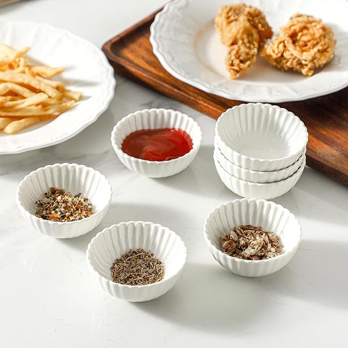 UIBFCWN 20 Pack 1.3Oz Soy Sauce Dish Ceramic, White Dipping Sauce Bowls/Dishes, Small Dipping Cups for Sushi Ketchup Olive Oil Side Dishes, Mini Dip Bowls for Charcuterie Boards - 2.7inch