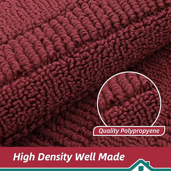 BEQHAUSE 24x36 Inch Kitchen Rug Mat Durable Kitchen Rugs Non-Slip Washable Absorbent Kitchen Mats for Floor Dirt-Resistant Semicircular Kitchen Mat (Red)