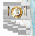 Placemats Set of 4 Vinyl Washable White Gray Placemats, 18"x12" Wipeable Heat-Resistant Non-Slip Easy Clean Table Mats Ideal for Dining Table Table Runner and Outdoor (4, White Square)