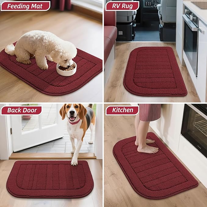 BEQHAUSE 30x18 Inch Kitchen Rug Mat Durable Kitchen Rugs Non-Slip Washable Absorbent Kitchen Mats for Floor Dirt-Resistant Semicircular Kitchen Mat (Red)