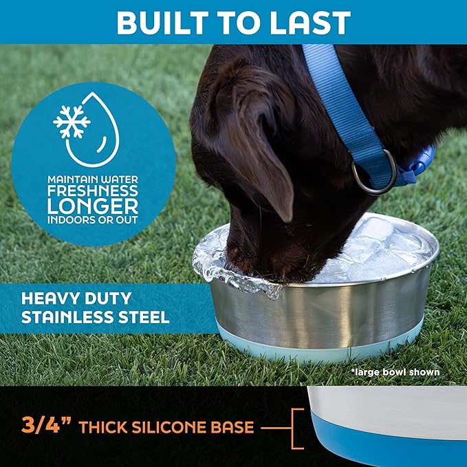 Master Pet Supply Stainless Steel Dog Bowls Set of 2 with Extra Thick Silicone Base - 8 Cup (64 oz) Emerald Sea, Non-Slip, Dishwasher Safe Metal Bowls, Pet Dog Food Bowl for Dogs, Cats, Anti Rust