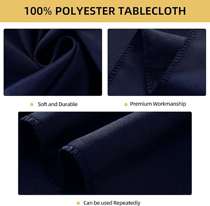 2-Pack Round 90-inch Navy Blue Table Cloths, Solid Stain and Wrinkle Resistant Circular Tablecloth, Premium Plain Weave Polyester Fabric Table Linen Covers for Hotel, Banquet