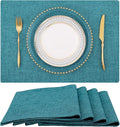 homing Cotton Linen Placemats Set of 4, Cloth Washable Farmhouse Dining Table Mats for Indoors & Outdoors, Easy to Clean, Teal, 13 x 19 Inch