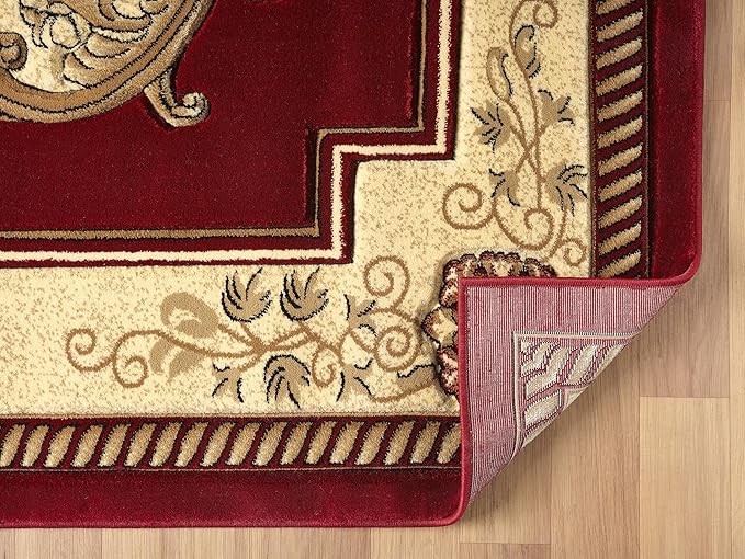 Modern 2x7 Traditional Burgundy Living Room Rug - Area Rugs for Living Room, Dining & Bedroom - Hand Carved Runner Carpet - Durable Polyester - Non-Fade, Stain-Resistant - Turkish Made