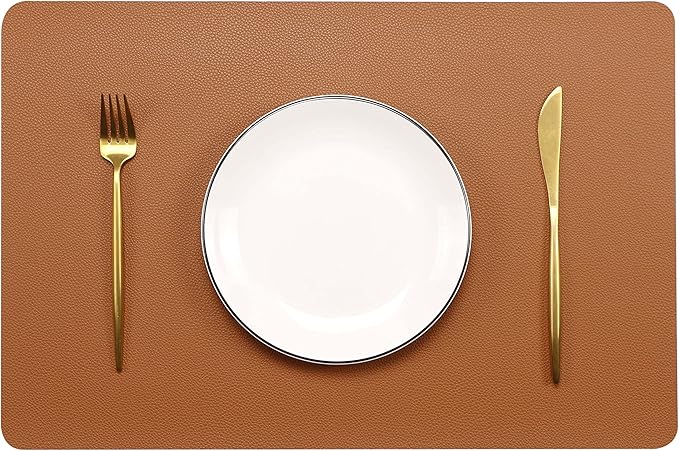 Fall Placemats Set of 2 Wipeable Table Mats Easy to Clean Waterproof Kitchen Mats for Dining Table Outdoor Indoor (2, Brown)