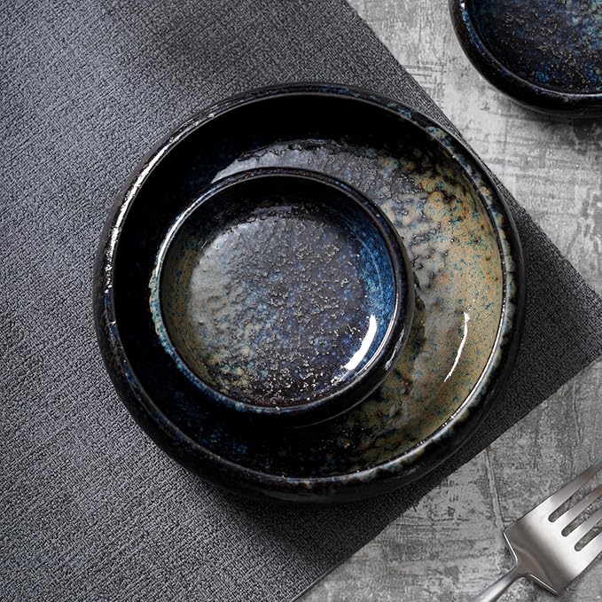 Uaral Soy Sauce Dishes Sushi Dipping Bowl Pinch Bowl Stoneware Small Serving Dish Set 3.75 Inch(4.5 oz,Nebula Blue)