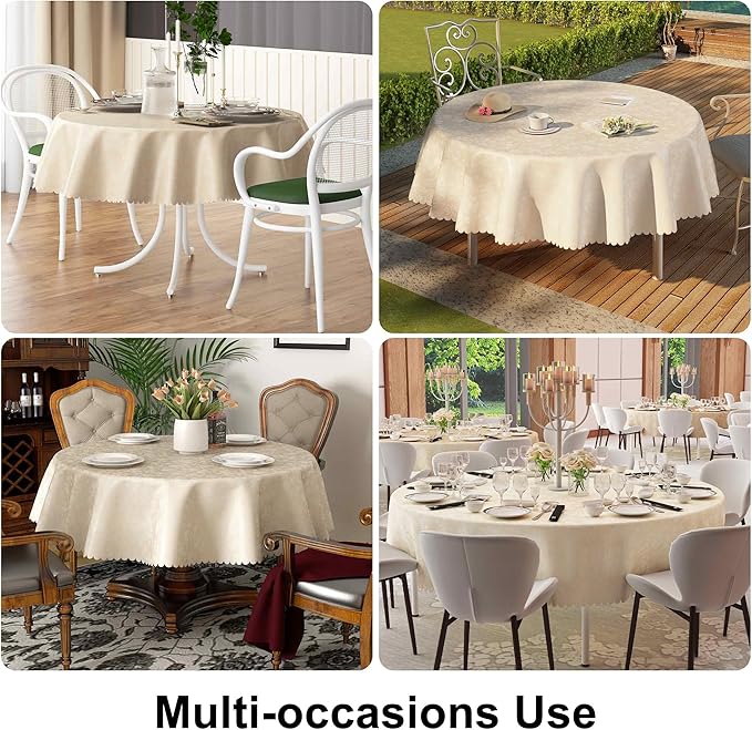 Smiry Round Table Cloth, Waterproof Heavy Duty Vinyl Tablecloths, Wipeable Washable Table Cover for Kitchen and Dining Room (Beige, 60" Round)