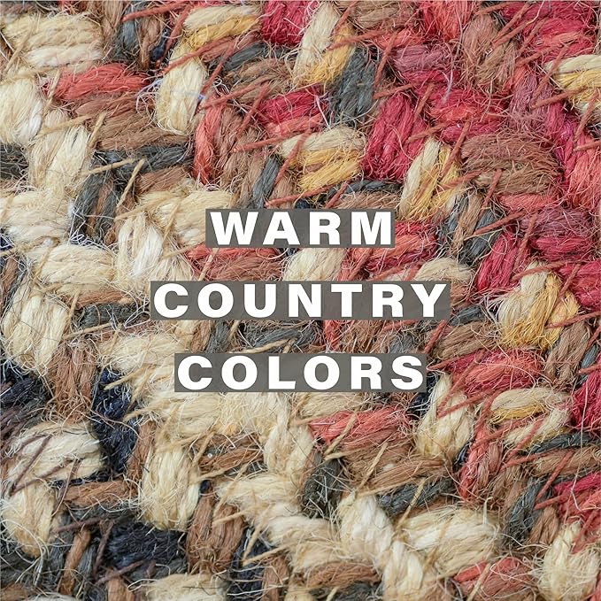 Homespice Chester Jute Braided Stair Treads for Wooden Steps, Country Cabin Decor, Set of 13, Red 8x28 Rectangle Rug for Stairs - Easy to Clean, Tightly Stitched and Durable