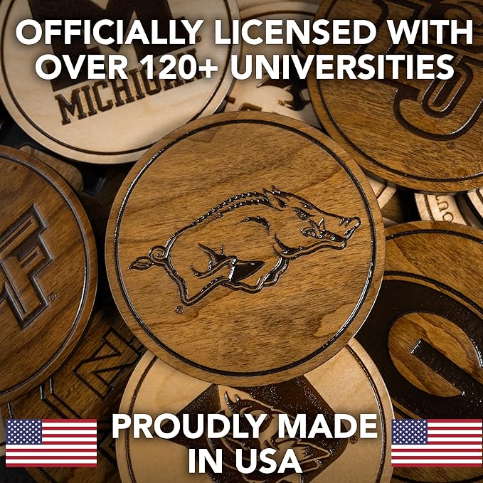 LazerEdge Hampden Sydney Tigers Wooden Coaster Set - Maple Wood - Officially Licensed Product - 4-Pack