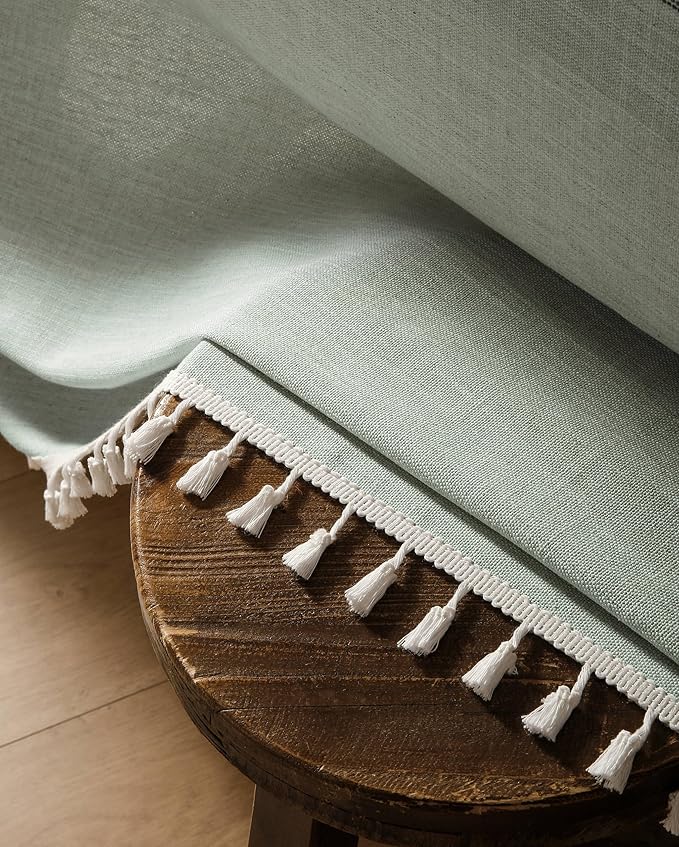 ZeeMart Contrast Linen Table Cloth Rectangle Table Cloths 52x70 Inch Green, Farmhouse Style Heavy Weight Sage Green Tablecloth, Water Resistant Burlap Tablecloths