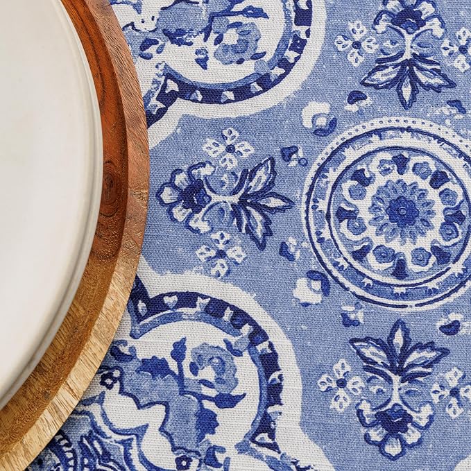 Maison d' Hermine Table Cloth Round Table 100% Cotton 69 Round Inches Tablecloth Reusable Decorative for Dining Room Farmhouse Home Valentines Day Decorations Spring Summer - Melodie Bleue