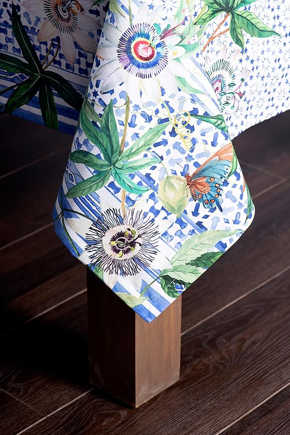 Maison d' Hermine Table Cloth Rectangle Table 100% Cotton 54 x 72 Inches Tablecloth Reusable Decorative for Dining Room Farmhouse Home Valentines Day Decorations Spring Summer - Passiflora