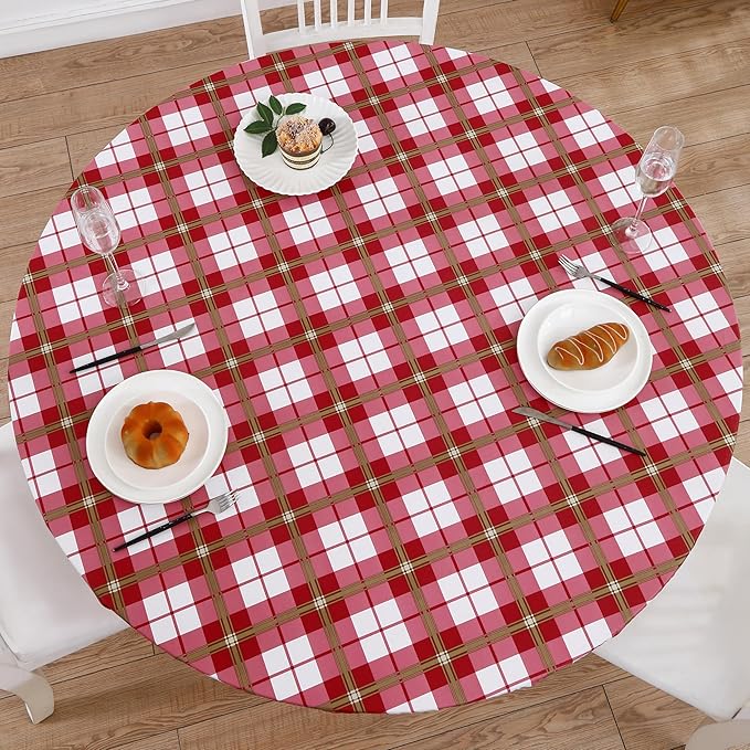Walrus Round Vinyl Fitted Tablecloth with Flannel Backing Elastic Edge Design Table Cover Waterproof Oil-Proof PVC Table Cloth Stain-Resistant Best for 45"-56" Round