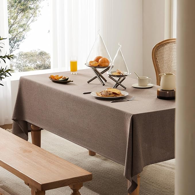 Linen Tablecloth for Rectangle Table, 60x120 Inch Cocoa Brown, Farmhouse Style Brown Tablecloth, Water Resistant Burlap Tablecloths for Dining Table Farmhouse Kitchen