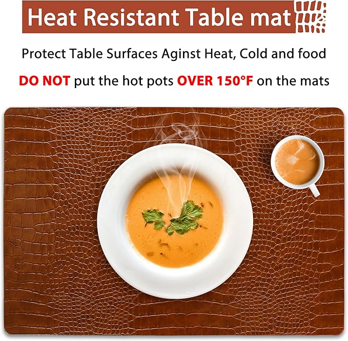 Set of 8 Faux Leather Placemats, PU Table Mats, Waterproof, Stain Resistant, Heat Resistant, Easy to Clean for Kitchen Dining Table,Conference Table