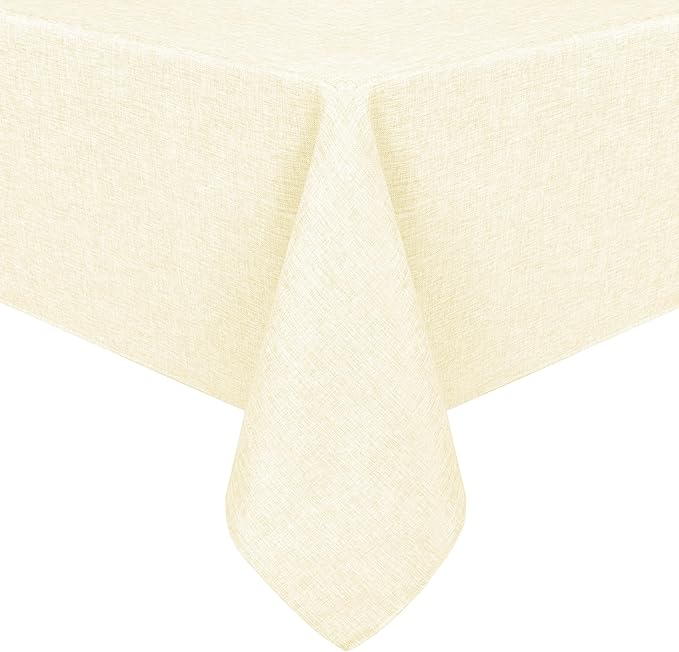 Hiasan Faux Linen Rectangle Tablecloth - Wrinkle and Stain Resistant Washable Table Cloth for Kitchen Dining Room Holiday Table Cover for Dinner, Champagne, 70 x 140 Inch