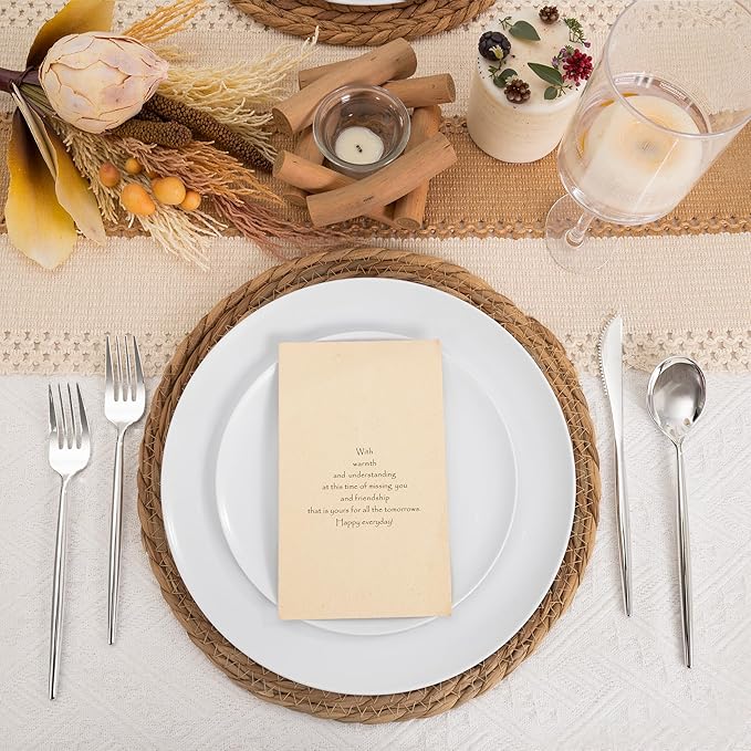 I00000 white Plastic Plates with Disposable silver silverware, disposable plates,nice disposable plates include 30 Dinner plates,30 white dessert plates, 90 Plastic Silverware Set for Valentine's Day