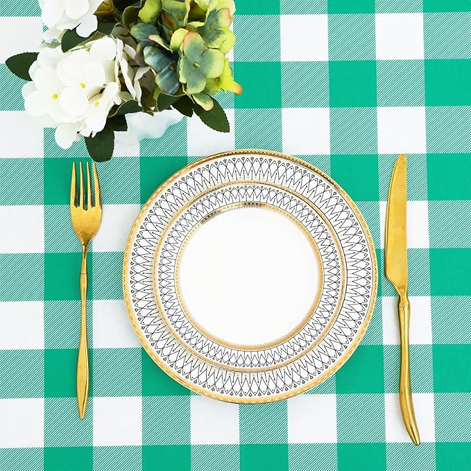 misaya Rectangle Waterproof Vinyl Table Cloth, Buffalo Flannel Backed Tablecloth, Wipeable Plastic Table Cover for Dinner, Kitchen, Outdoor (60" x 120", Green and White)