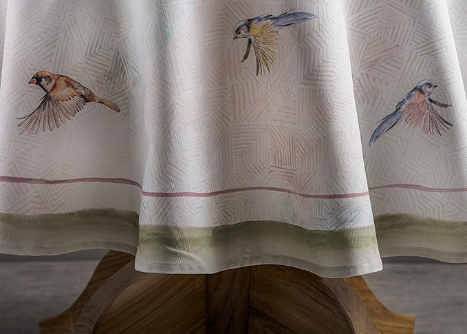 Maison d' Hermine Table Cloth Round Table 100% Cotton 63 Round Inches Tablecloth Reusable Decorative for Dining Room Farmhouse Home Valentines Day Decorations Spring Summer - Flying Birds