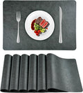Faux Leather Placemats Set of 6, Washable Place Mats, Wipeable Waterproof Oil-Proof Heat Resistant Table Mats, Non-Slip Vinyl Placemats Rectangular Place Mat for Table Indoor Outdoor (Gray)
